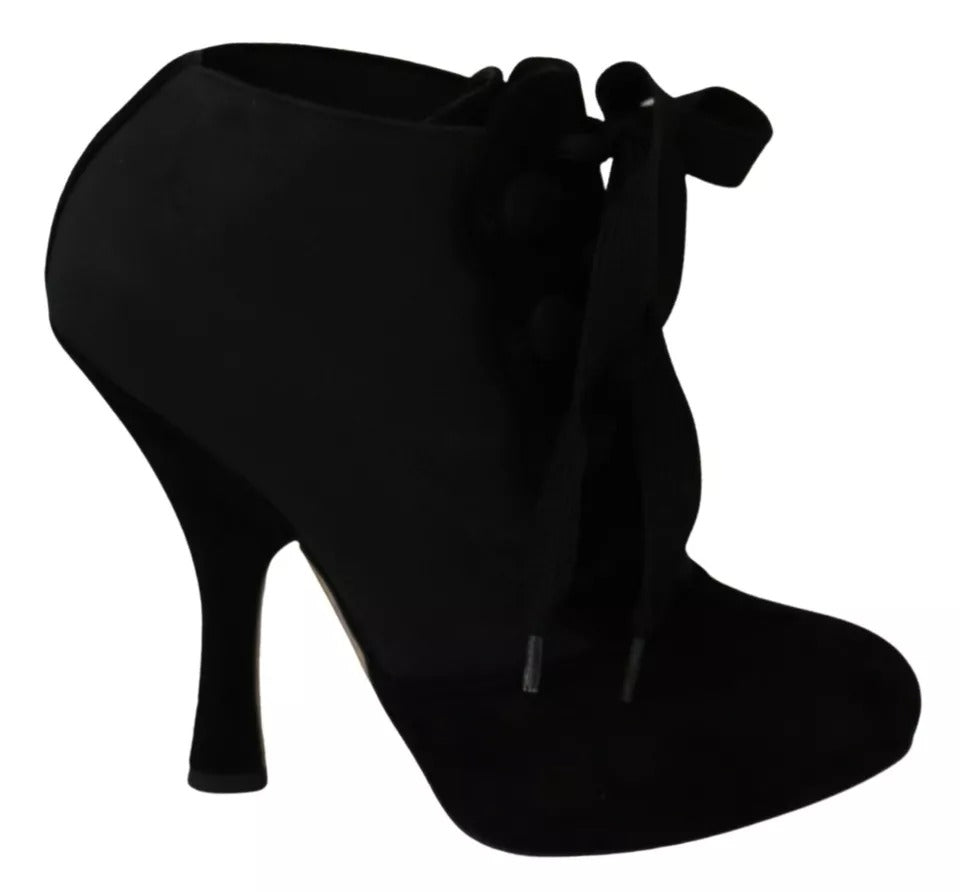 Dolce &amp; Gabbana Black Suede Stretch Ankle Boots Booties Shoes