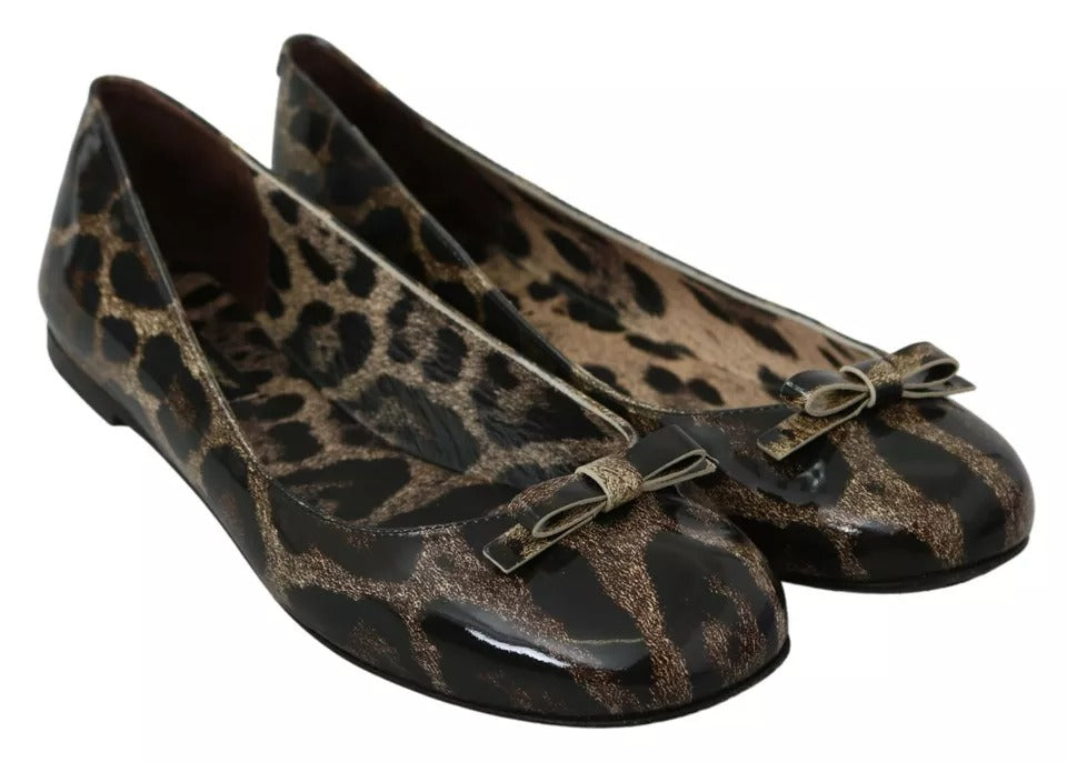 Dolce &amp; Gabbana Brown Leopard Ballerina Flats Leather Shoes