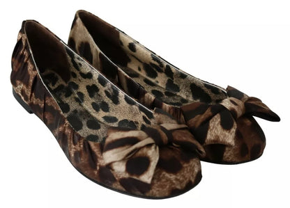 Dolce &amp; Gabbana Brown Leopard Silk Ballerina Flats Shoes