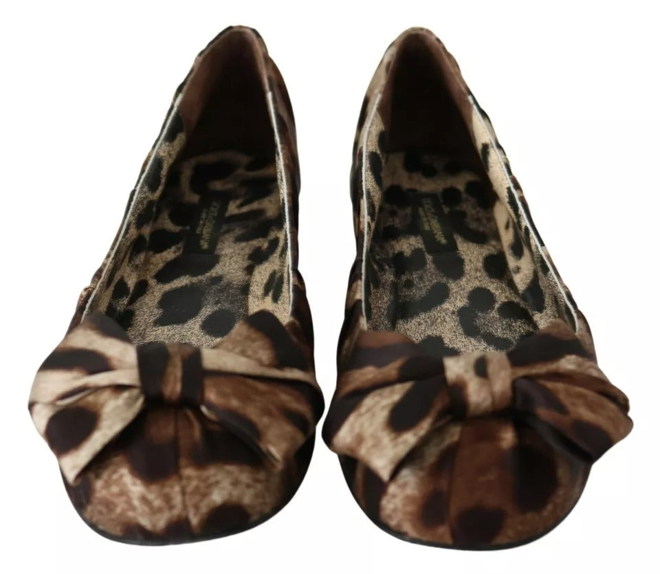 Dolce &amp; Gabbana Brown Leopard Silk Ballerina Flats Shoes