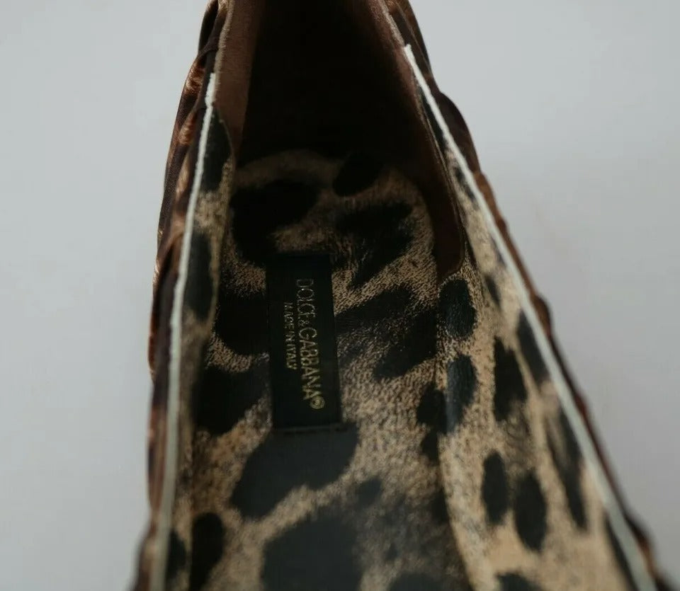 Dolce &amp; Gabbana Brown Leopard Silk Ballerina Flats Shoes