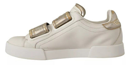 Dolce &amp; Gabbana White Gold Leather Trainers Sneakers Shoes