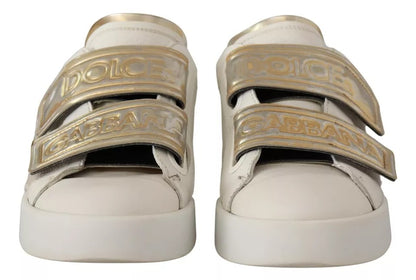 Dolce &amp; Gabbana White Gold Leather Trainers Sneakers Shoes