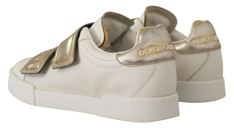 Dolce &amp; Gabbana White Gold Leather Trainers Sneakers Shoes