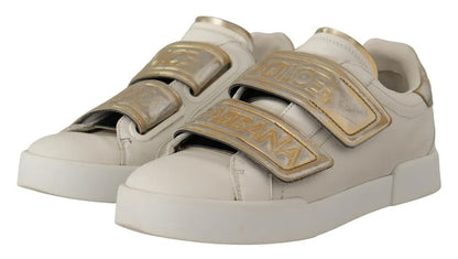 Dolce &amp; Gabbana White Gold Leather Trainers Sneakers Shoes