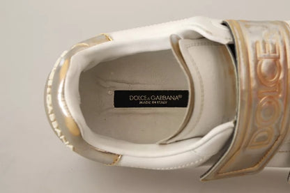 Dolce &amp; Gabbana White Gold Leather Trainers Sneakers Shoes