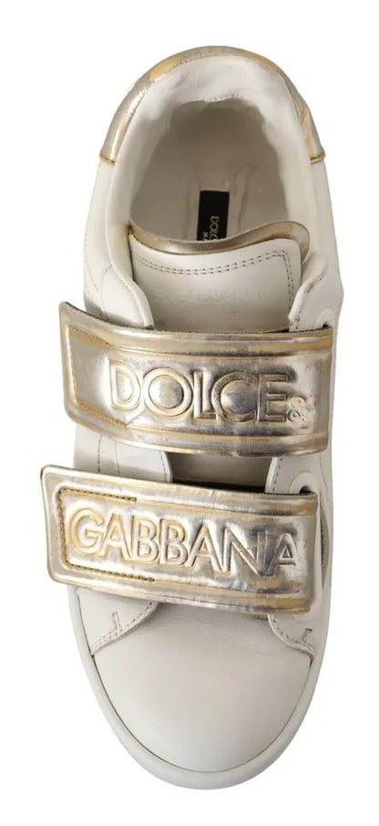 Dolce &amp; Gabbana White Gold Leather Trainers Sneakers Shoes