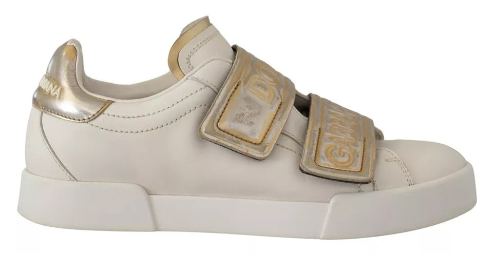 Dolce &amp; Gabbana White Gold Leather Trainers Sneakers Shoes