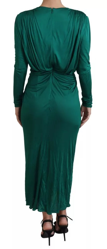 Dolce &amp; Gabbana Dark Green Viscose Long Sleeve Midi Dress