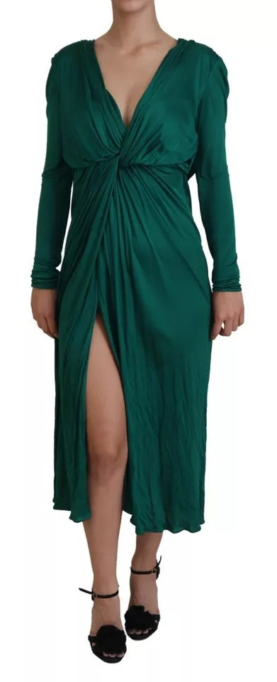 Dolce &amp; Gabbana Dark Green Viscose Long Sleeve Midi Dress