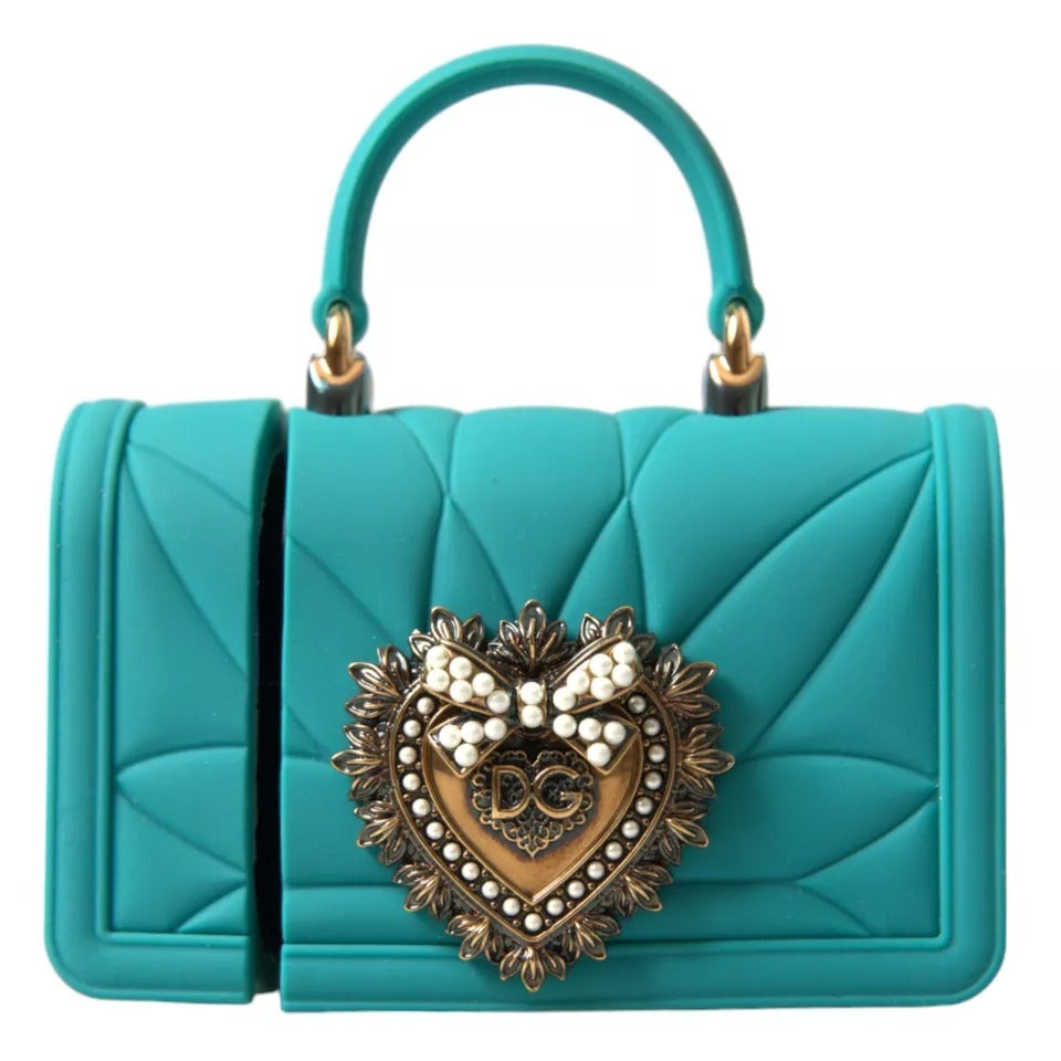 Dolce &amp; Gabbana Turquoise Silicone Devotion Heart Cover Hand Bag Airpods Case