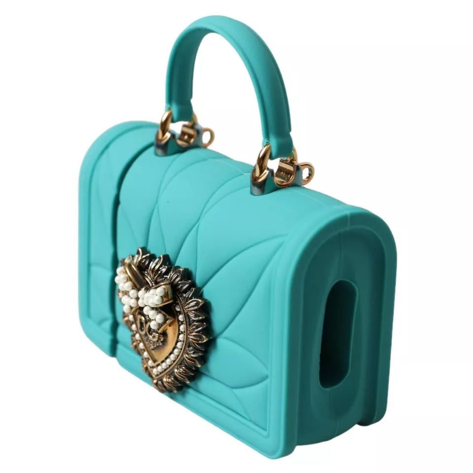 Dolce &amp; Gabbana Turquoise Silicone Devotion Heart Cover Hand Bag Airpods Case