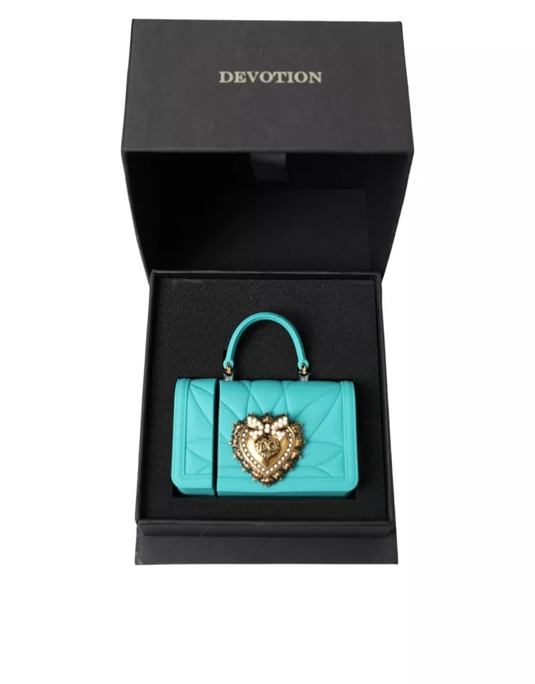 Dolce &amp; Gabbana Turquoise Silicone Devotion Heart Bag Cover Hand Airpods Case