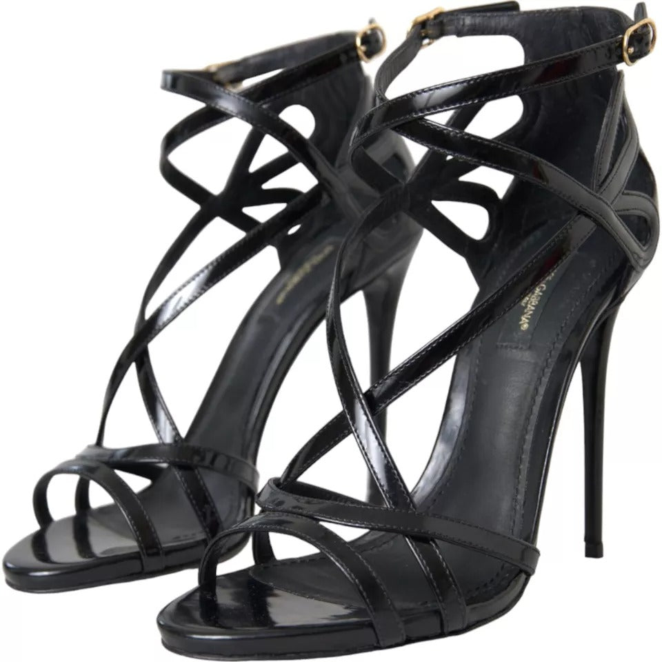 Dolce &amp; Gabbana Black Bellucci Leather Heels Sandals Shoes