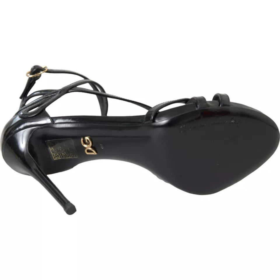 Dolce &amp; Gabbana Black Bellucci Leather Heels Sandals Shoes