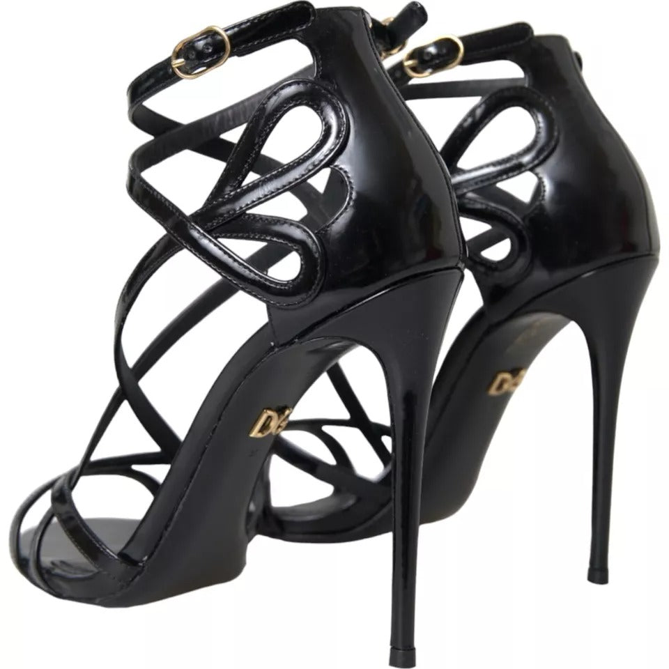 Dolce &amp; Gabbana Black Bellucci Leather Heels Sandals Shoes