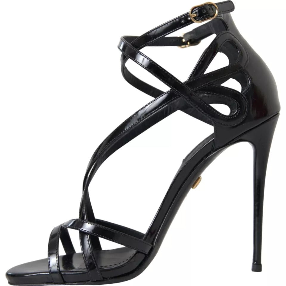 Dolce &amp; Gabbana Black Bellucci Leather Heels Sandals Shoes