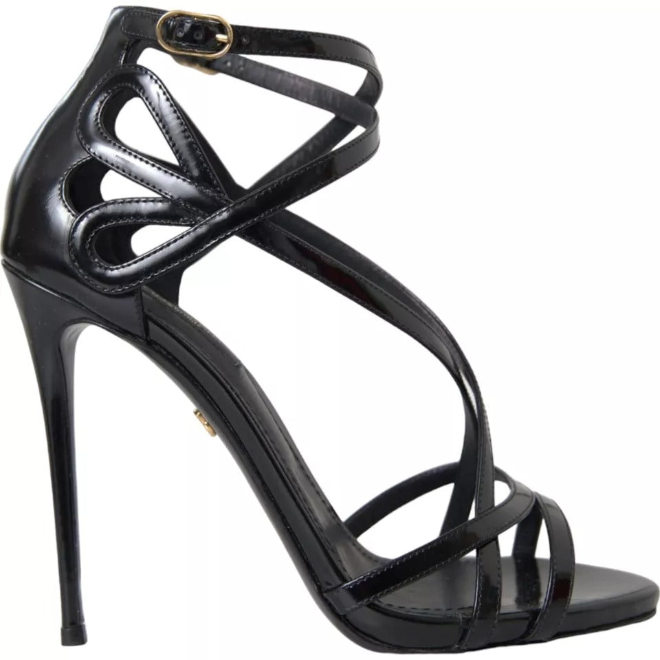 Dolce &amp; Gabbana Black Bellucci Leather Heels Sandals Shoes