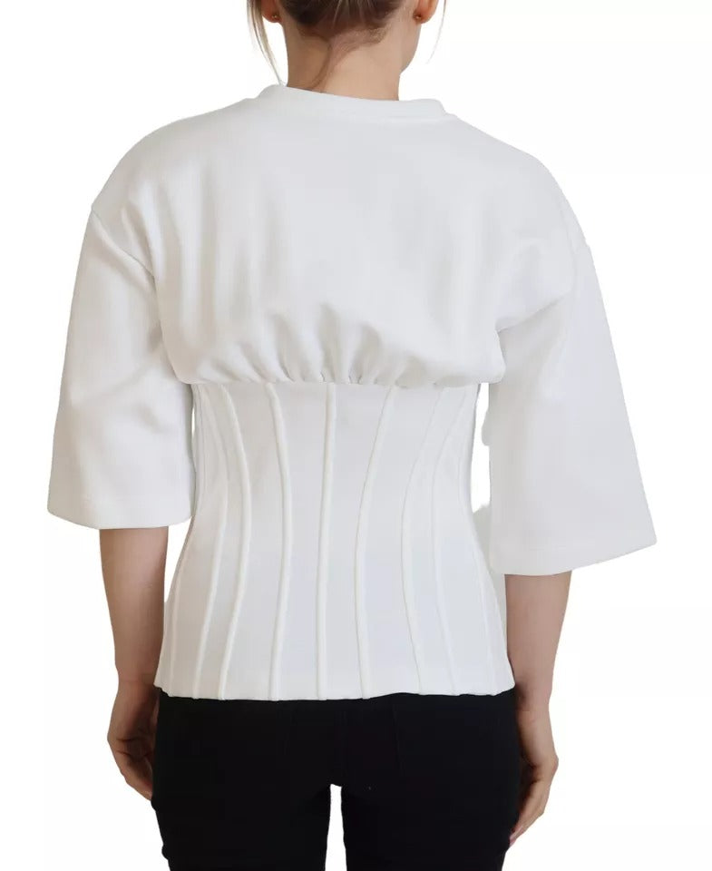 Dolce &amp; Gabbana White Corset Stretch Top Cotton T-shirt