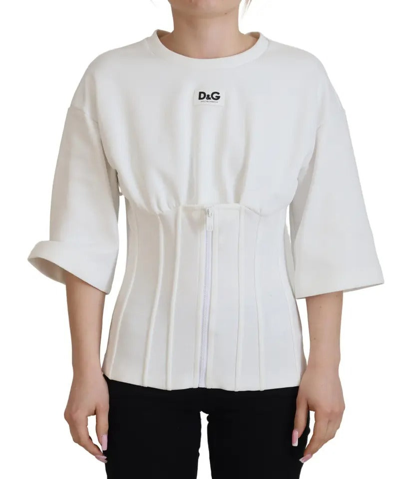 Dolce &amp; Gabbana White Corset Stretch Top Cotton T-shirt