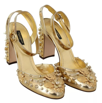 Dolce &amp; Gabbana Gold Studs Vally Slingback Sandals Shoes