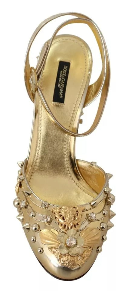 Dolce &amp; Gabbana Gold Studs Vally Slingback Sandals Shoes