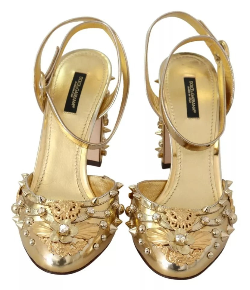 Dolce &amp; Gabbana Gold Studs Vally Slingback Sandals Shoes