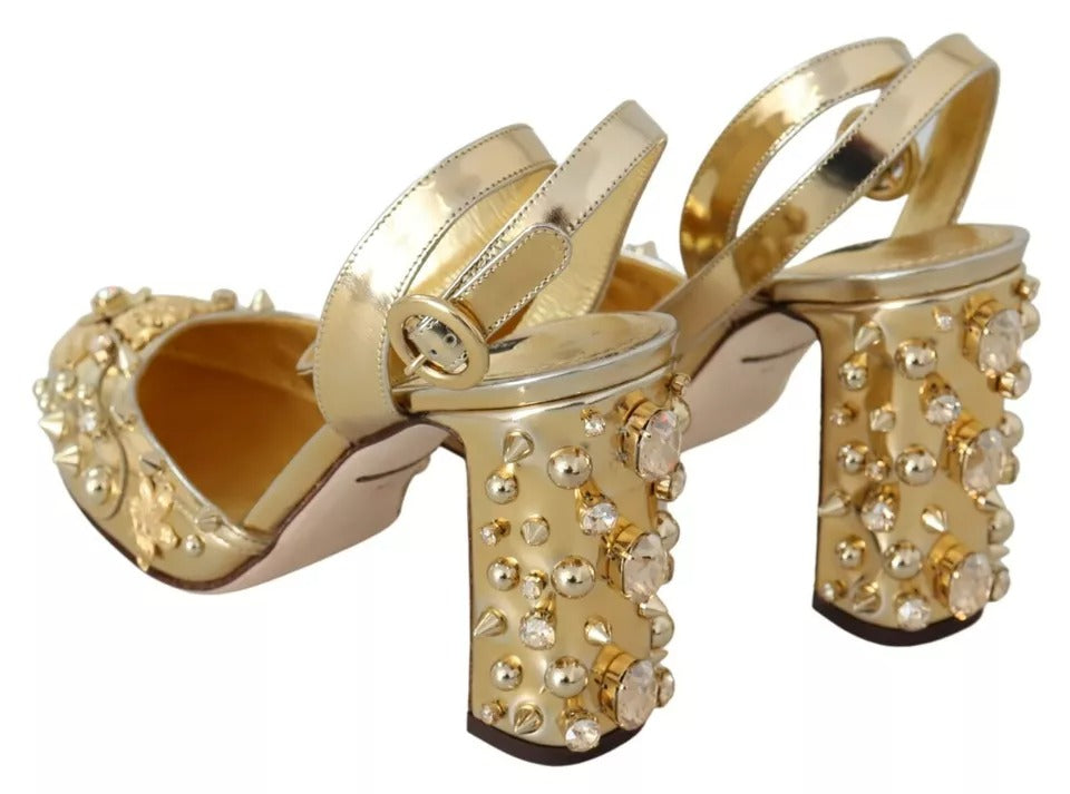 Dolce &amp; Gabbana Gold Studs Vally Slingback Sandals Shoes