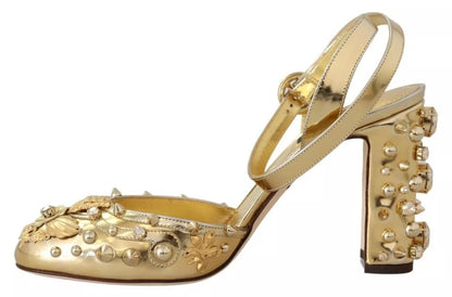 Dolce &amp; Gabbana Gold Studs Vally Slingback Sandals Shoes