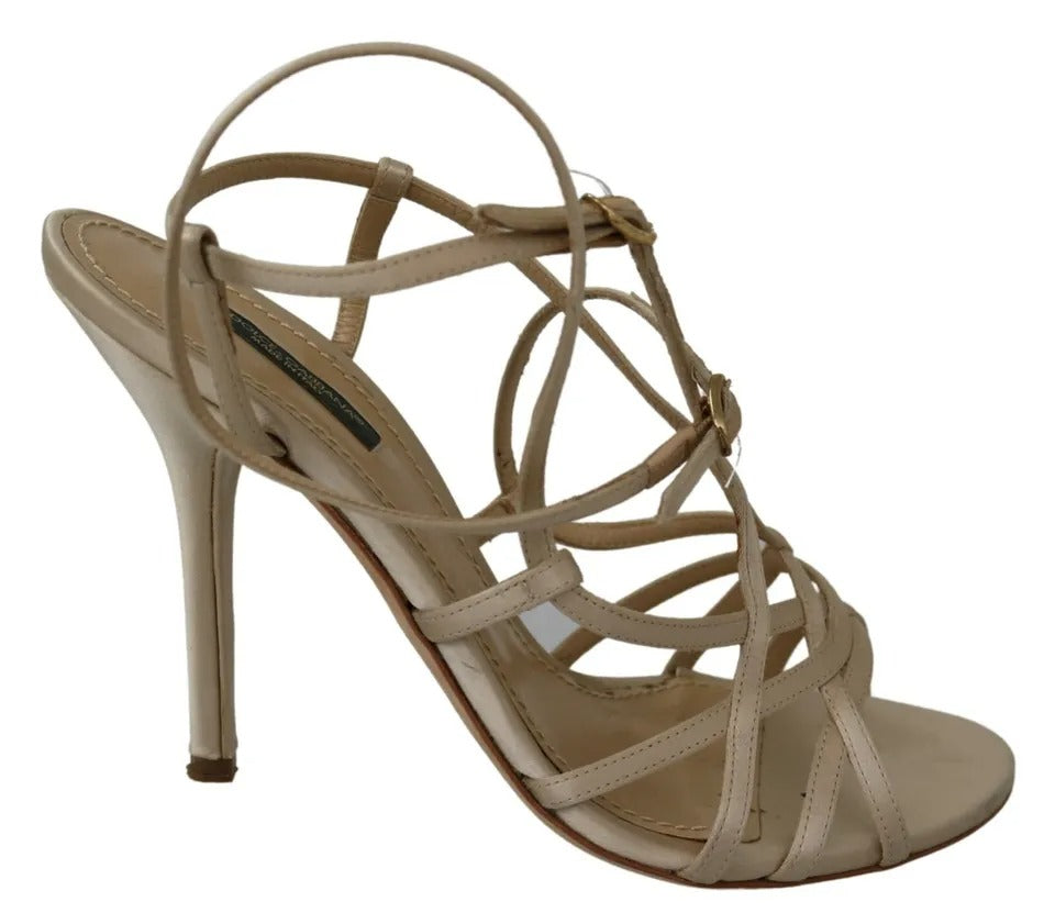 Dolce &amp; Gabbana Gold Silk Ankle Strap Heels Sandals Shoes