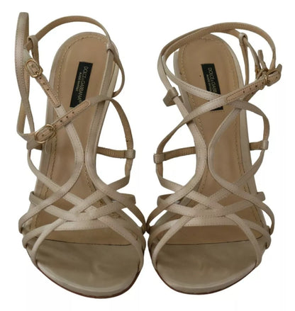 Dolce &amp; Gabbana Gold Silk Ankle Strap Heels Sandals Shoes