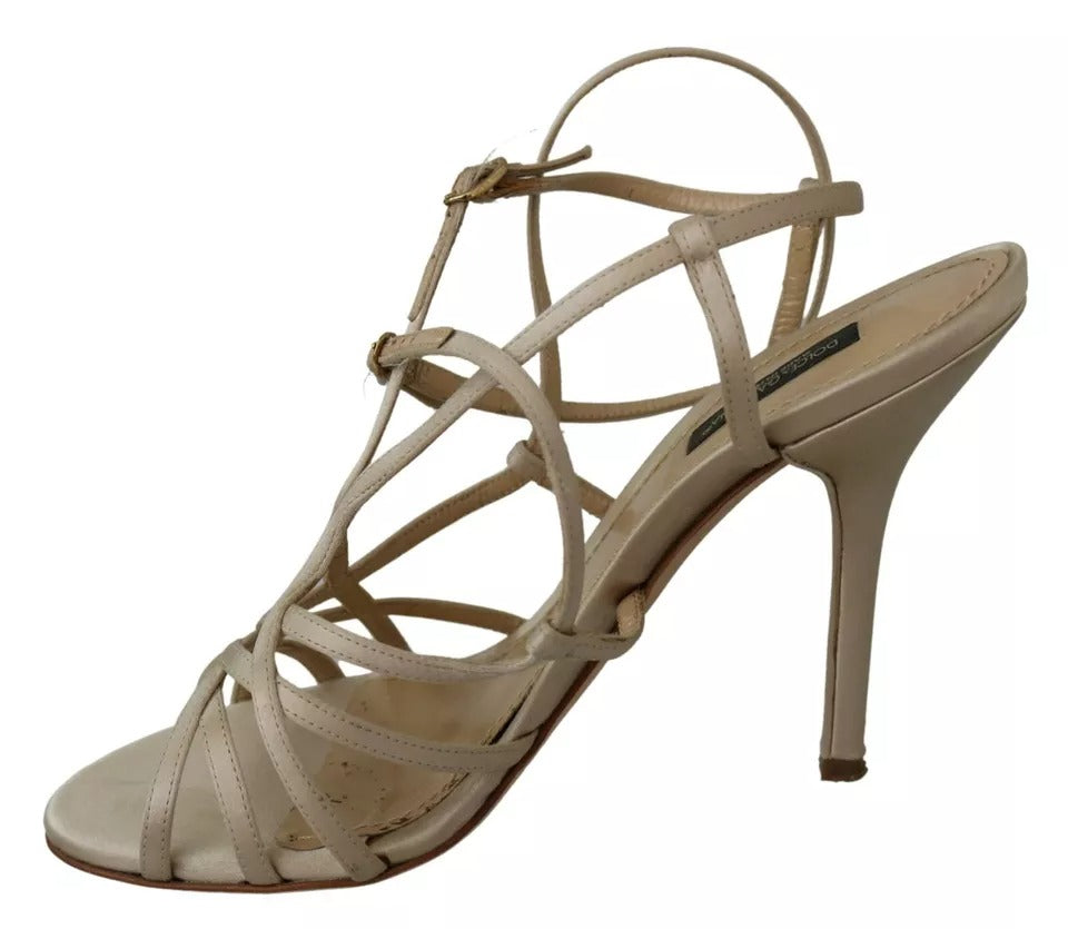 Dolce &amp; Gabbana Gold Silk Ankle Strap Heels Sandals Shoes