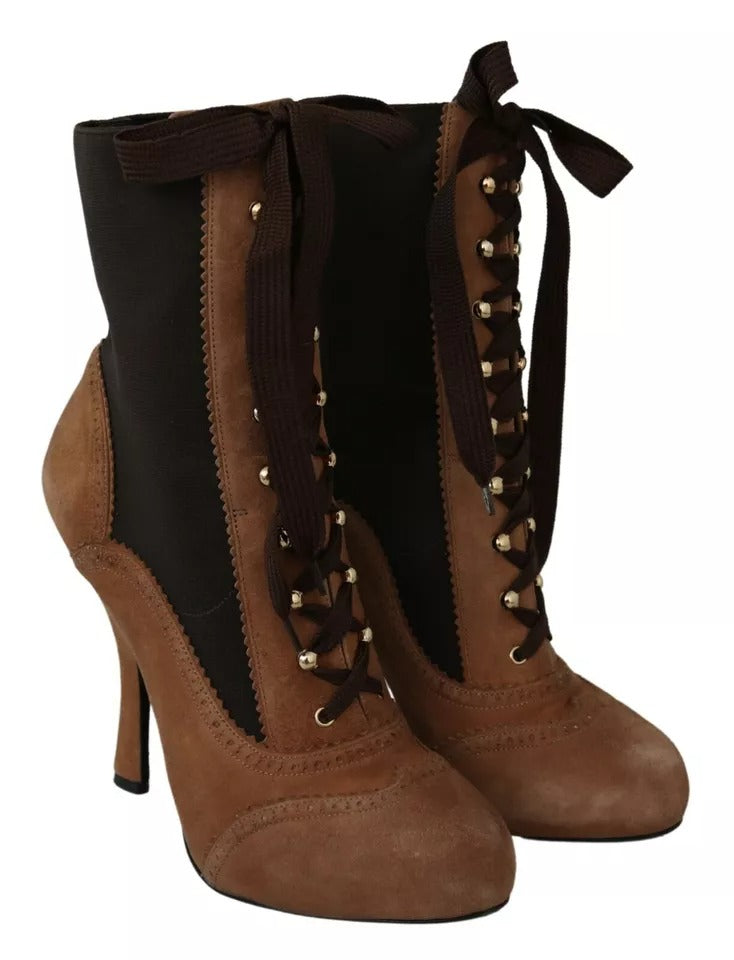 Dolce &amp; Gabbana Brown Stretch Suede Ankle High Boots Shoes