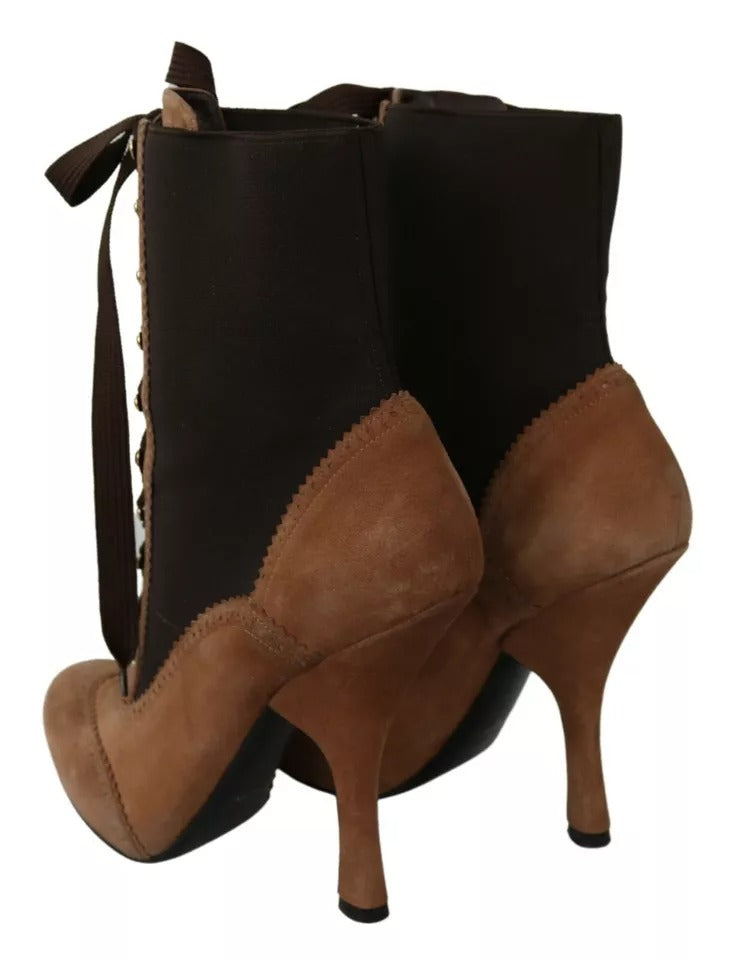 Dolce &amp; Gabbana Brown Stretch Suede Ankle High Boots Shoes