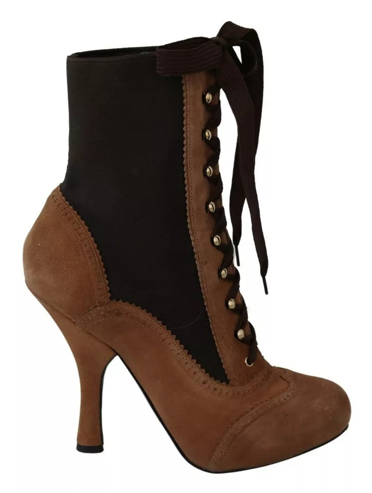 Dolce &amp; Gabbana Brown Stretch Suede Ankle High Boots Shoes