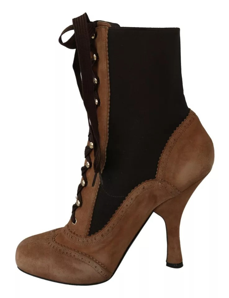 Dolce &amp; Gabbana Brown Stretch Suede Ankle High Boots Shoes