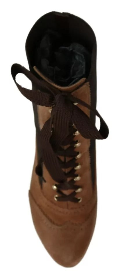 Dolce &amp; Gabbana Brown Stretch Suede Ankle High Boots Shoes