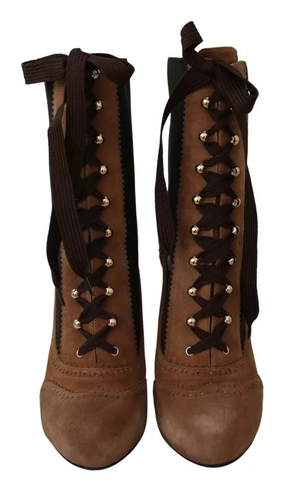 Dolce &amp; Gabbana Brown Stretch Suede Ankle High Boots Shoes