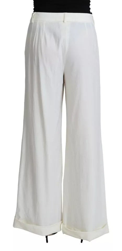 Dolce &amp; Gabbana White Wide Leg Virgin Wool Pants