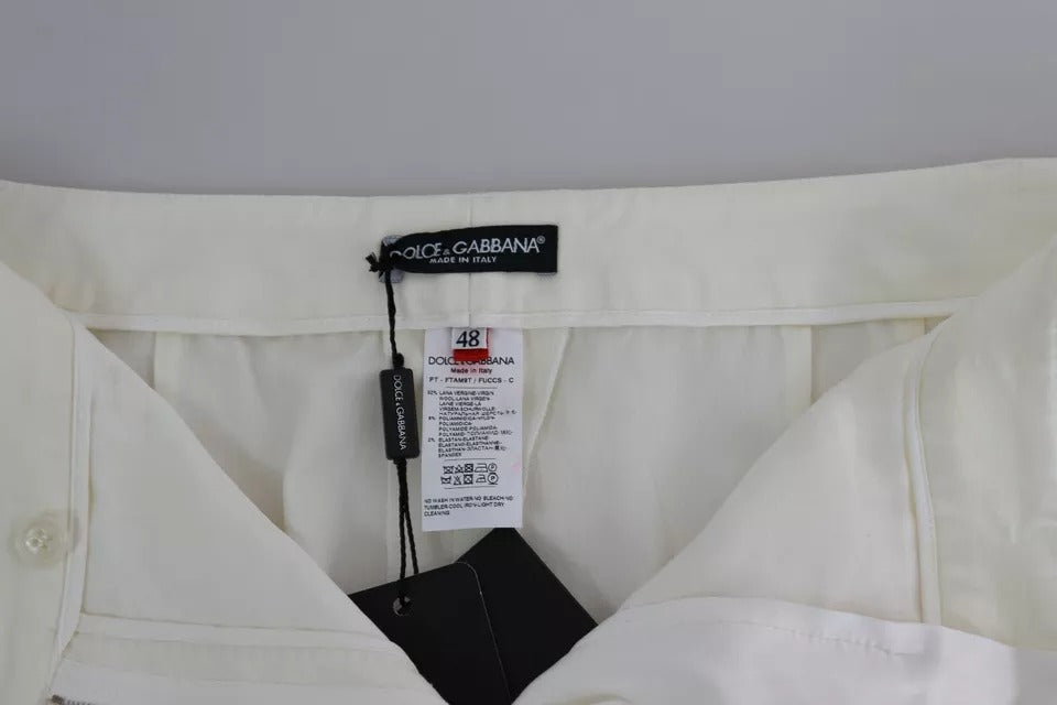 Dolce &amp; Gabbana White Wide Leg Virgin Wool Pants