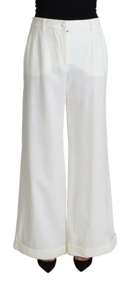 Dolce &amp; Gabbana White Wide Leg Virgin Wool Pants