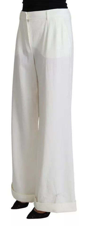 Dolce &amp; Gabbana White Wide Leg Virgin Wool Pants