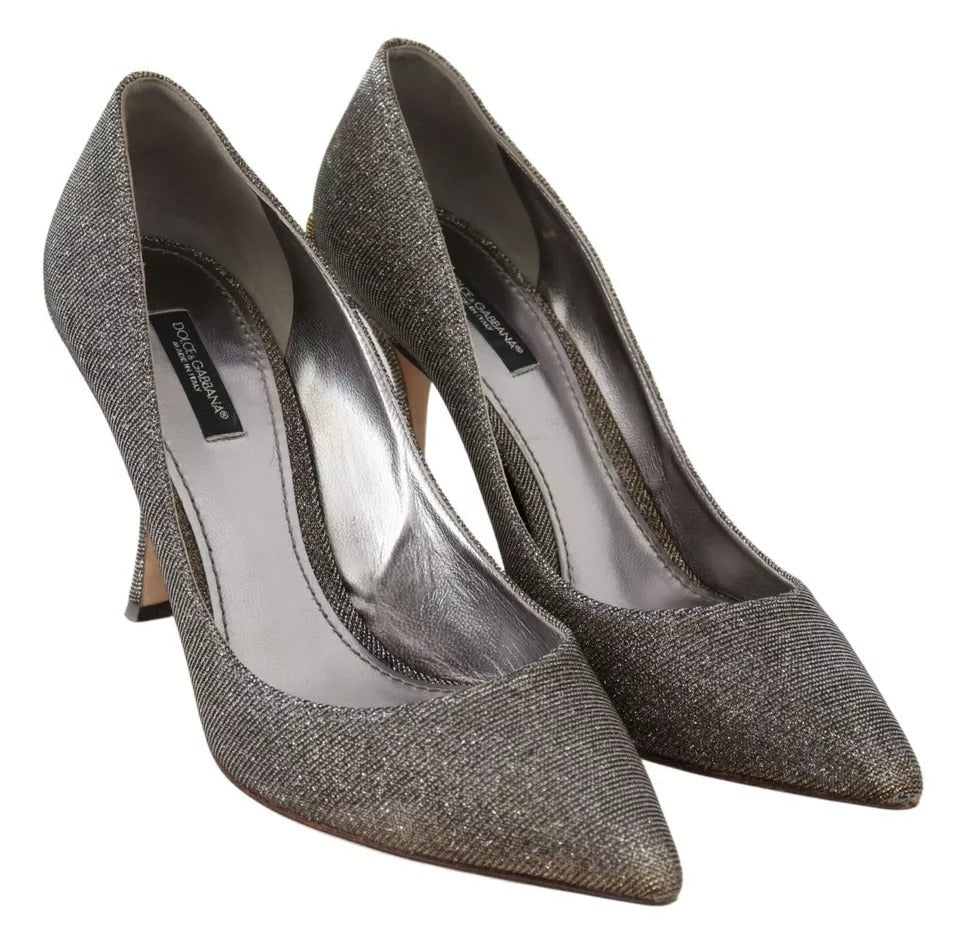 Dolce &amp; Gabbana Gold Silver Heels Pumps Pointed Toes Shoes