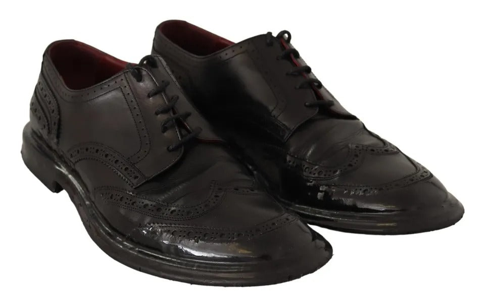 Dolce &amp; Gabbana Black Leather Brogue Oxford Dress Shoes