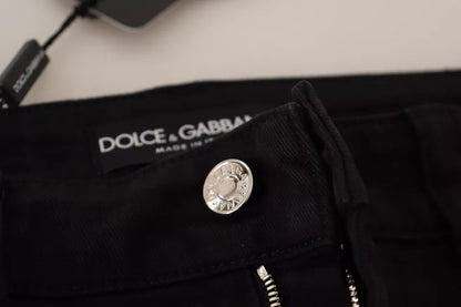 Dolce &amp; Gabbana Black Cotton Skinny Denim Logo Plaque Jeans