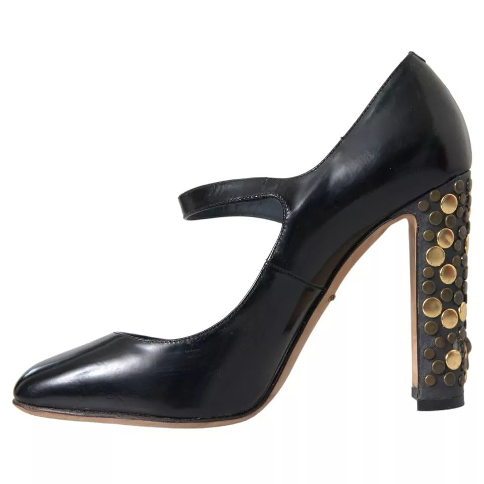 Dolce &amp; Gabbana Black Leather Crystal Mary Janes Pumps Shoes