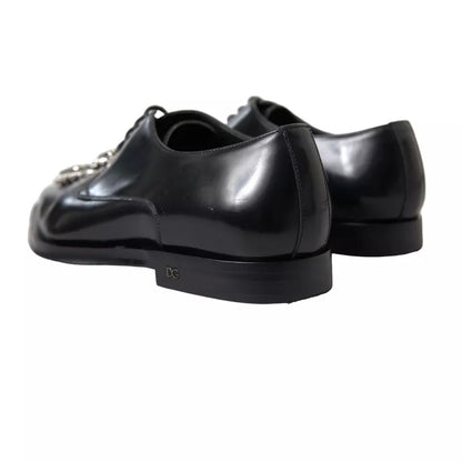 Dolce &amp; Gabbana Black Leather Crystal Lace Up Formal Shoes