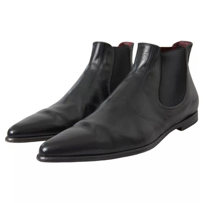 Dolce &amp; Gabbana Black Leather Chelsea Men Ankle Boots Shoes