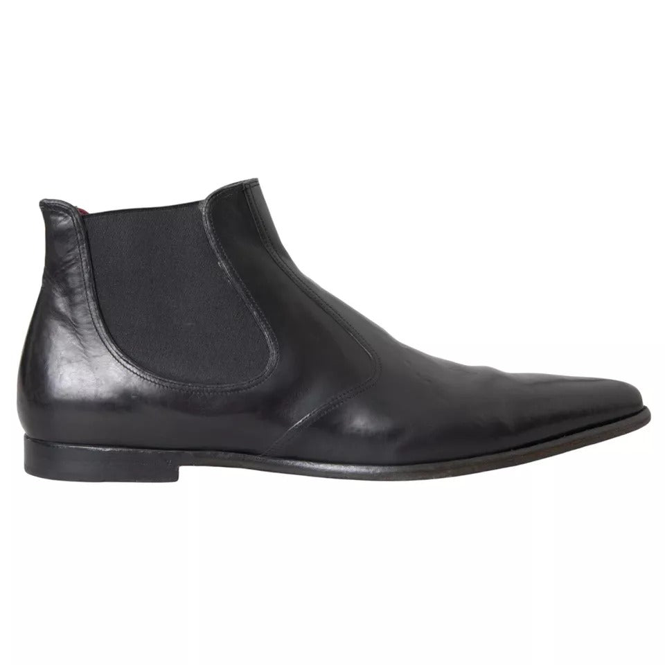 Dolce &amp; Gabbana Black Leather Chelsea Men Ankle Boots Shoes