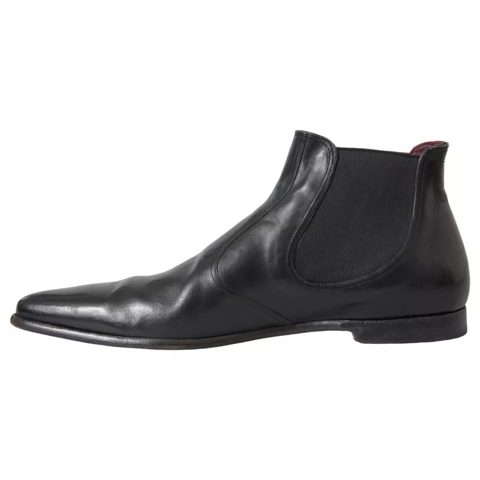 Dolce &amp; Gabbana Black Leather Chelsea Men Ankle Boots Shoes